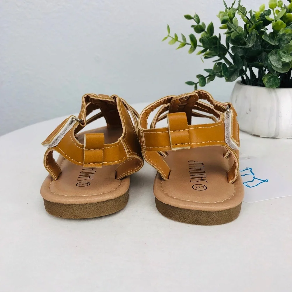 NWT BROWN MULTI STRAP GLADIATOR VELCRO SANDALS KID